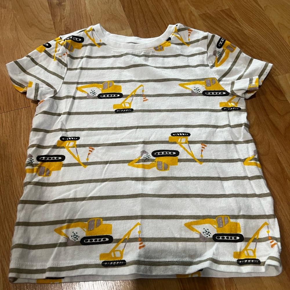 Boys Construction Print Striped T-Shirt